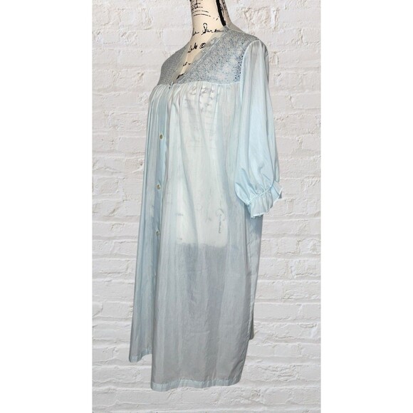Vtg Sears Eyelet Lace Housecoat Plus 40-42 Baby Blue Nightwear Elegant Cottage - Picture 3 of 5